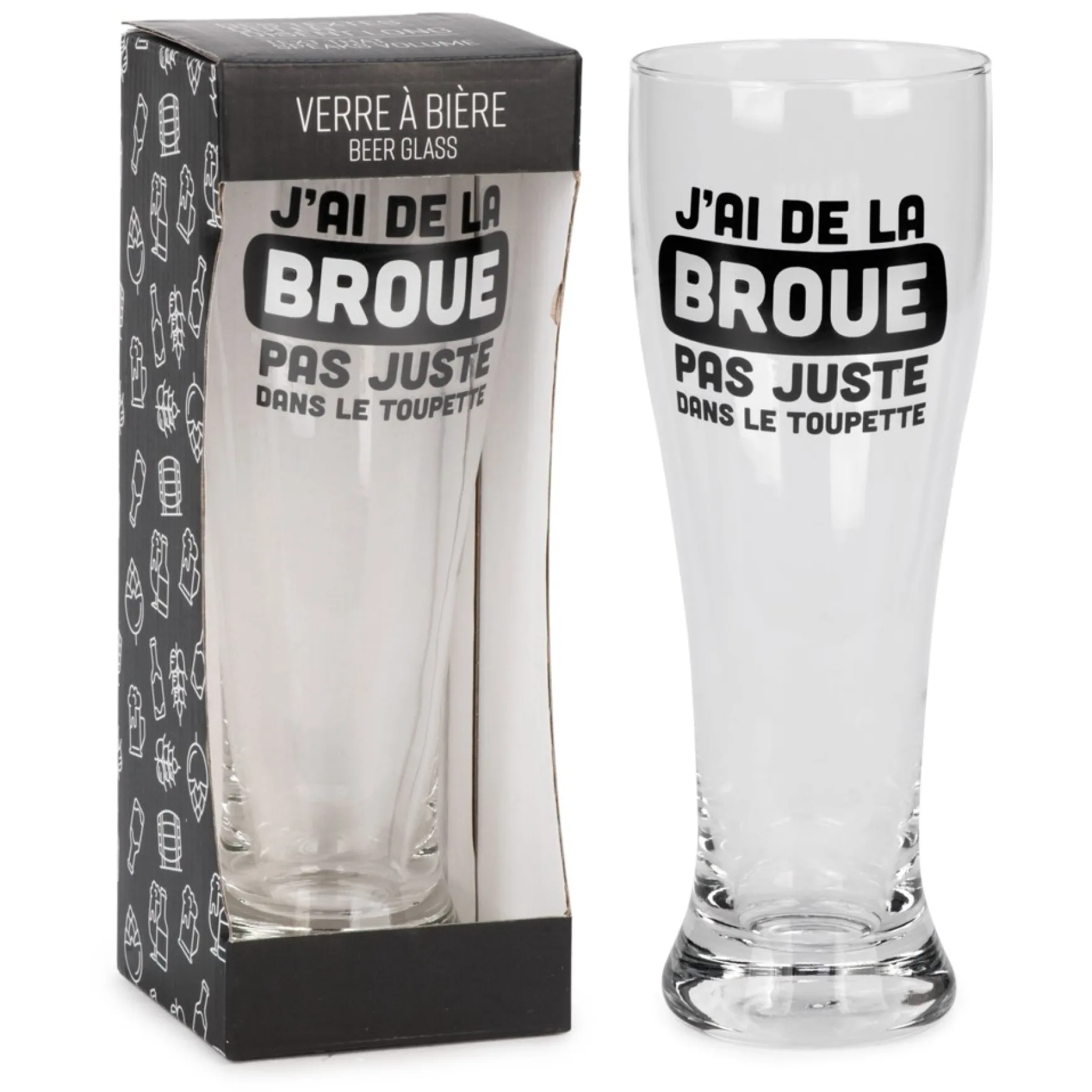 Products With Text*Attitudes Import 2 Beer Glass - J'Ai De La Broue Dans Le Toupet