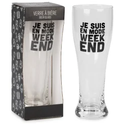 Products With Text*Attitudes Import 2 Beer Glass - Je Suis En Mode Week-End