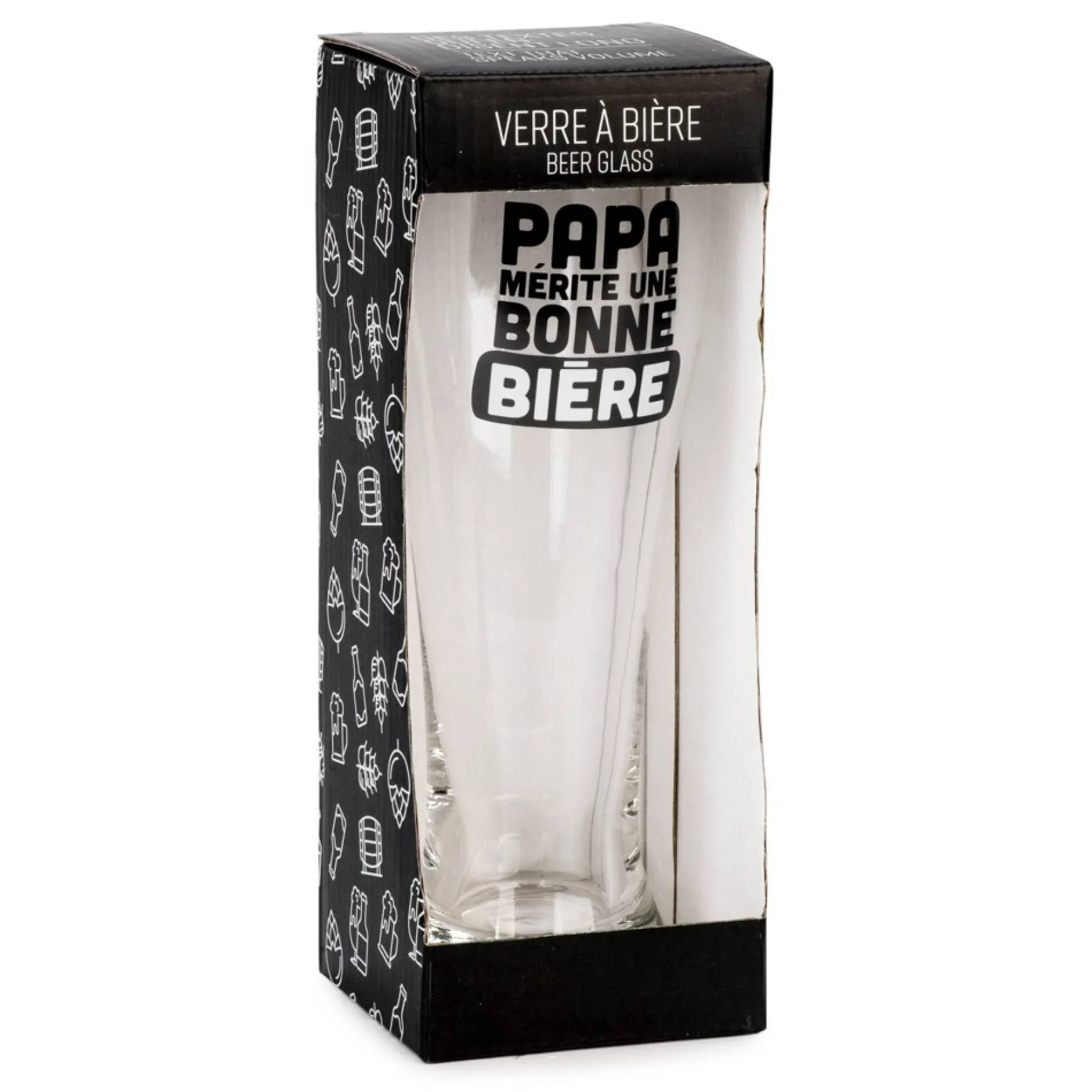 Products With Text*Attitudes Import 2 Beer Glass - Papa Merite Une Bonne Biere