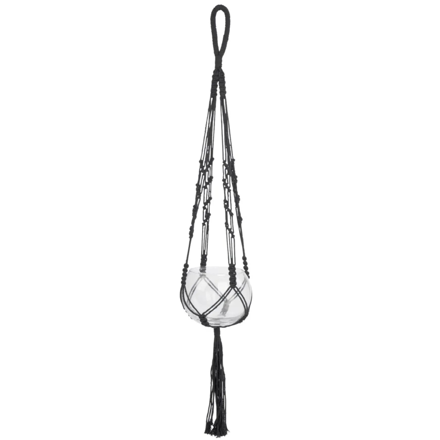 Planters*Attitudes Import Macrame Planter With Glass Pot - Black