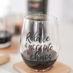 Products With Text*Attitudes Import Stemless Wine Glass - Relaxe Et Accepte Le Chaos