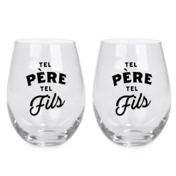 Products With Text*Attitudes Import 2 Stemless Wine Glass - Tel Pere Tel Fils