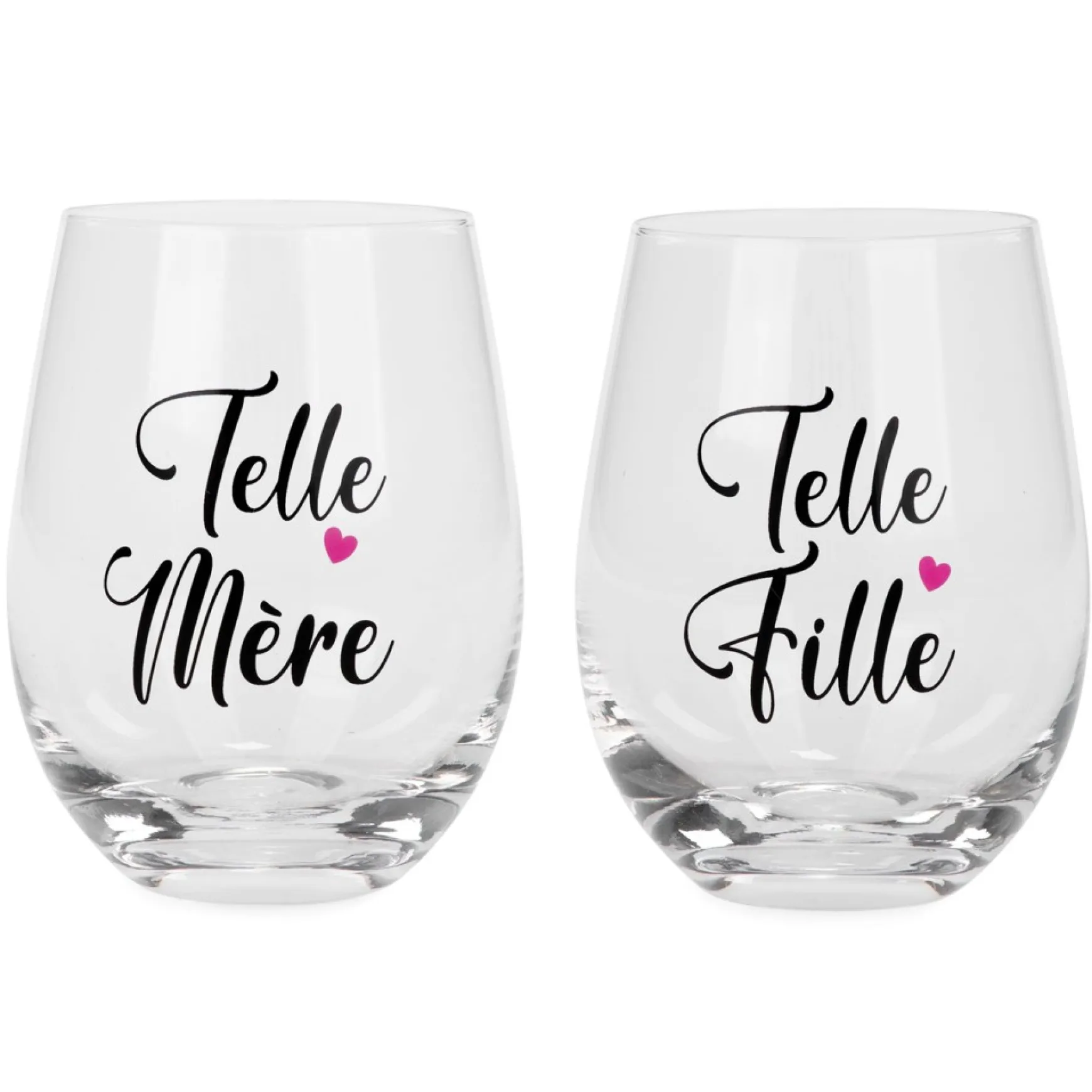 Products With Text*Attitudes Import 2 Stemless Wine Glass - Telle Mere Telle Fille