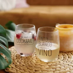 Products With Text*Attitudes Import 2 Stemless Wine Glass - Tinto Ou Blanco
