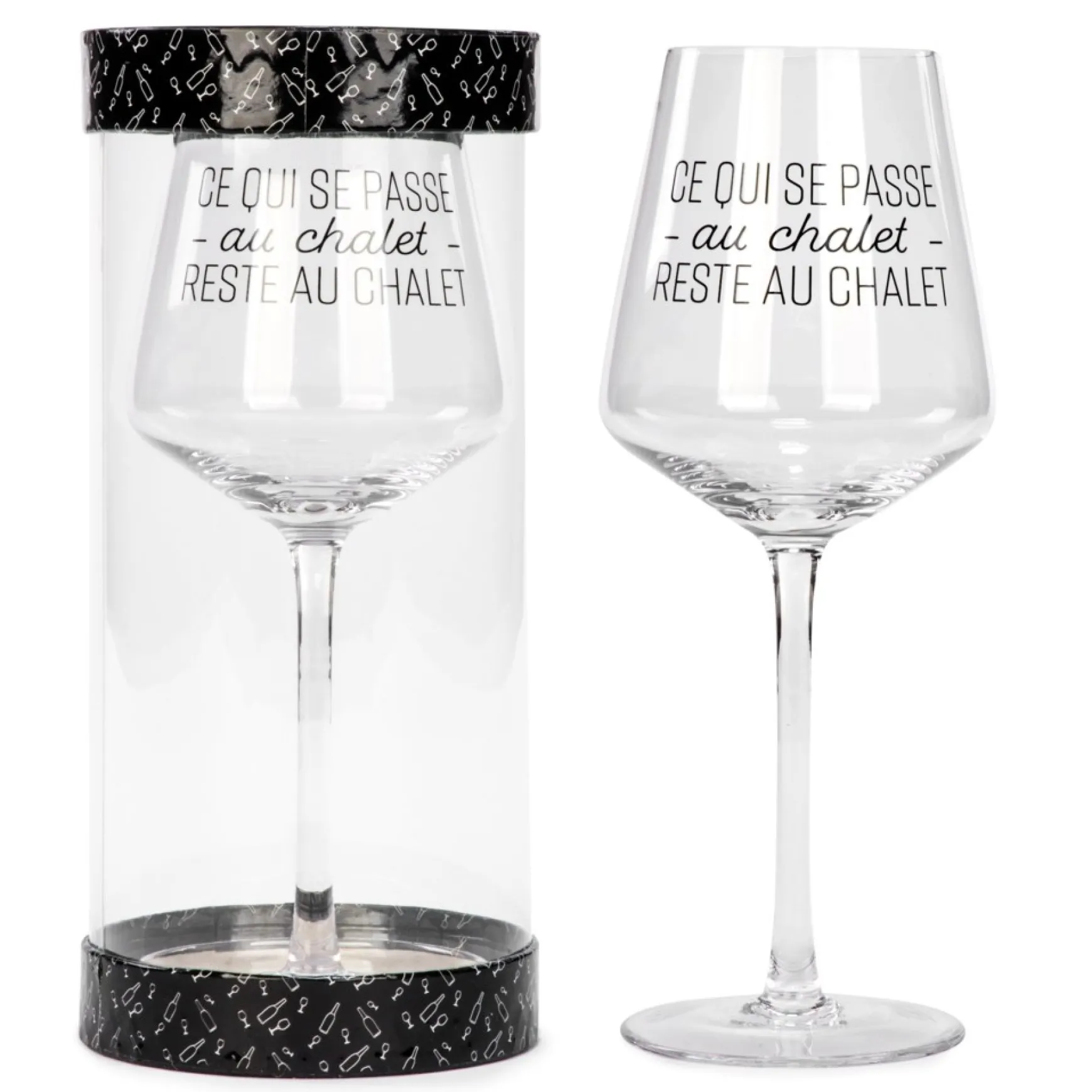 Products With Text*Attitudes Import 2 Wine Glass - Ce Qui Se Passe Au Chalet
