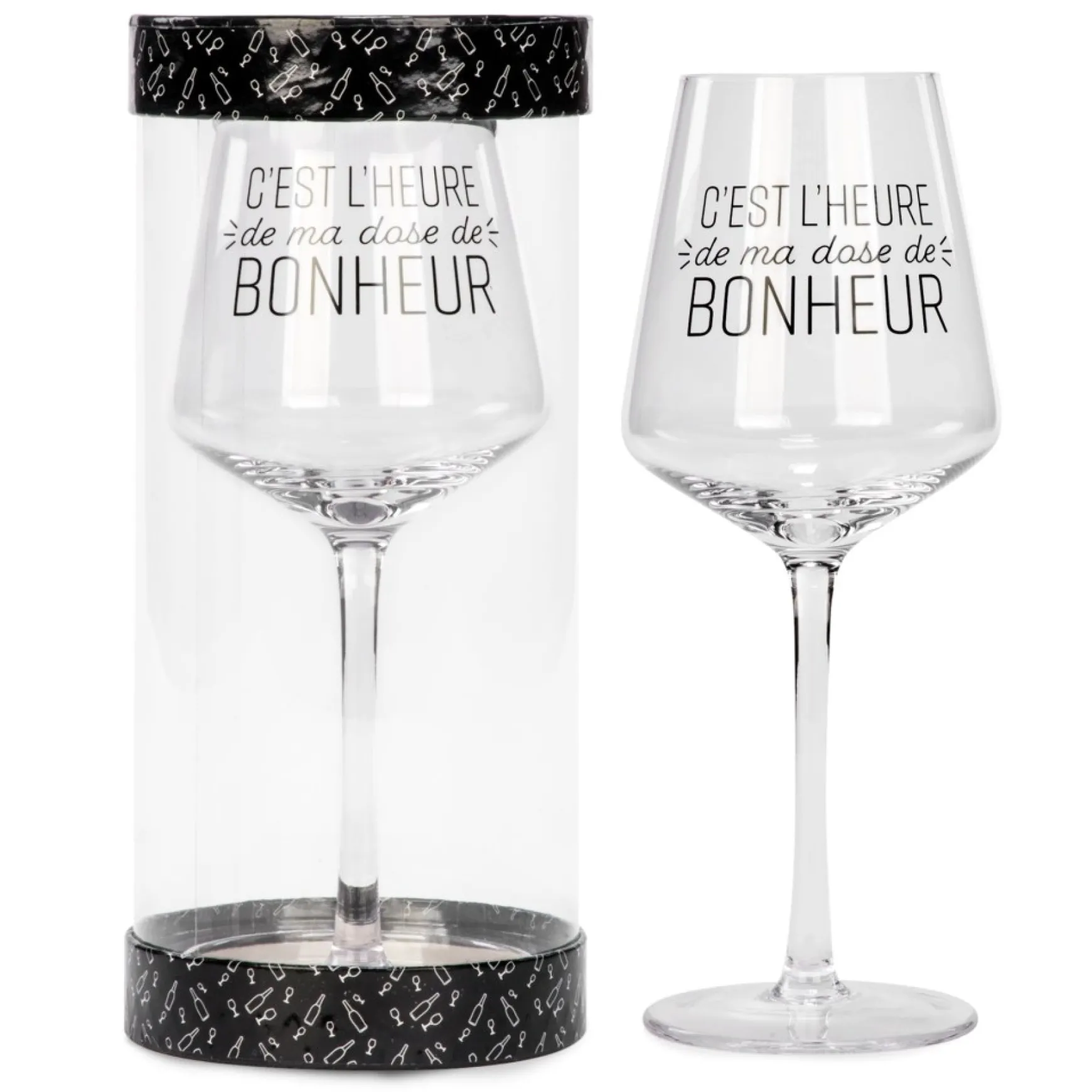 Products With Text*Attitudes Import 2 Wine Glass - Dose De Bonheur